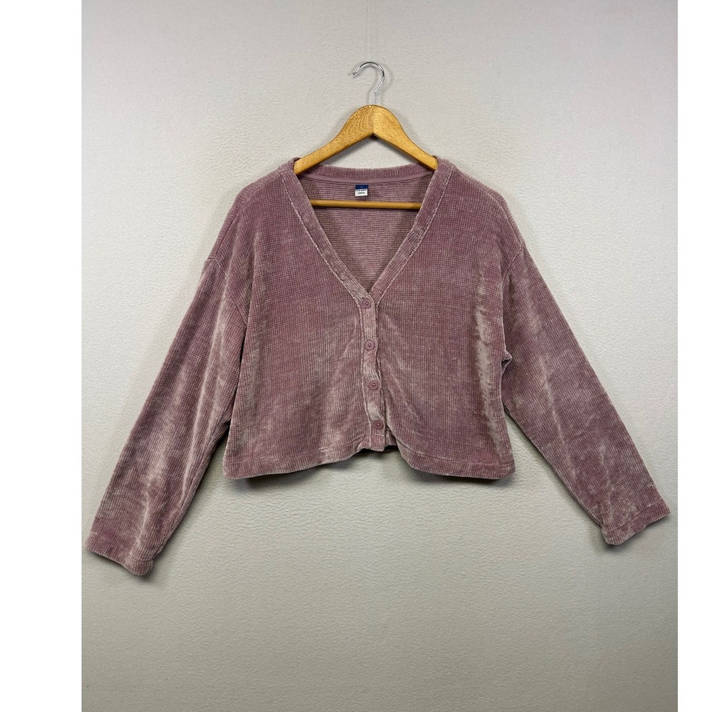 Old Navy Soft Chenille Knit Womens Medium Mauve Purple Cropped Button Cardigan